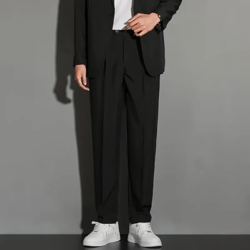 

2024 New British Style Men's Solid High Quality Dress Pants Fashion Men Slim Casual Office Trousers Brand Straight Pant F251