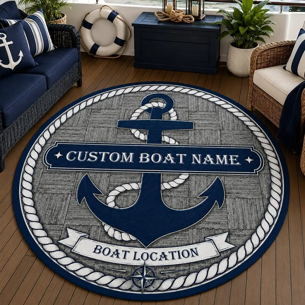 Custom Nautical Anchor Doormat Mat Personalized Entrance Rug for Boat Name Location Porch Entryway Polyester Foam Mat Decoration