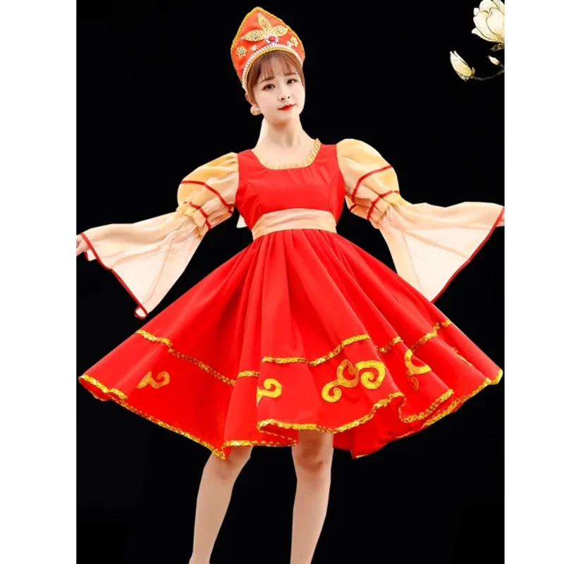 فستان رقص وطني روسي أنيق كلاسيكي جديد للفتيات البالغات والأطفال والنساء زي أداء المسرح فستان الأميرة الأوروبي