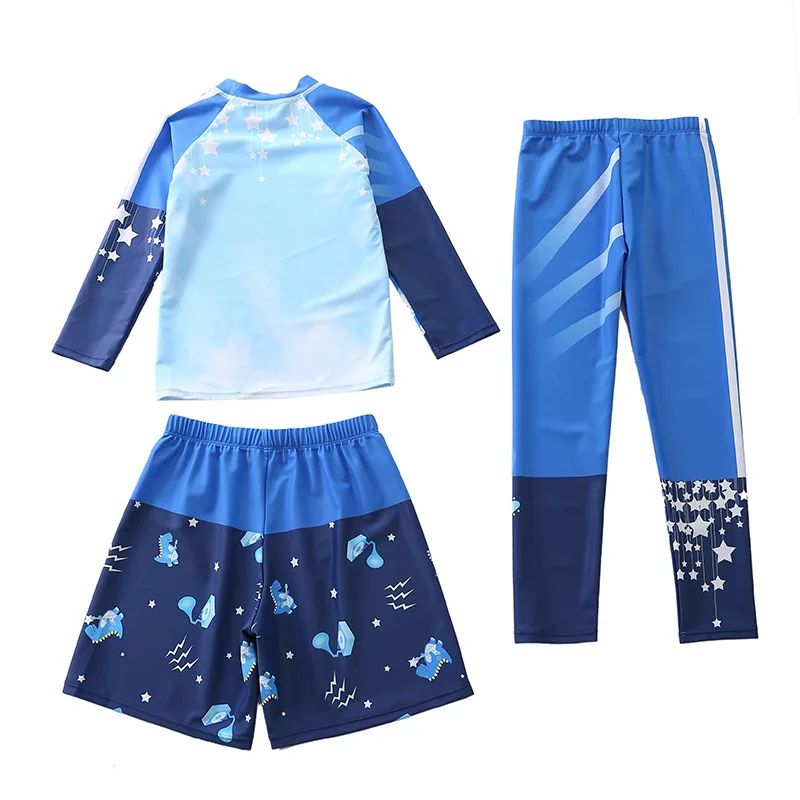 HappyFlute 3PCS Cartoon Animal Print Children's Boy Long Sleeve Sun Protection&Waterproof Travel Swimsuit