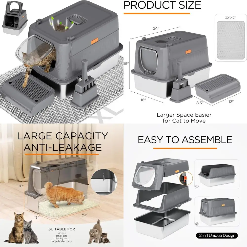 

Extra Large Enclosed Metal Cat Litter Box with Removable Tray and Litter Scoop, XL Size for Double Layer Use