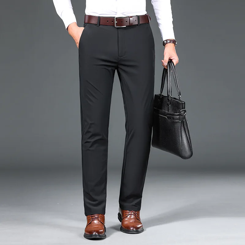 Pantalon droit taille haute pour homme, fermeture éclair boutonnée, poche monochrome, mode décontractée, vêtements de bureau formels, printemps et automne