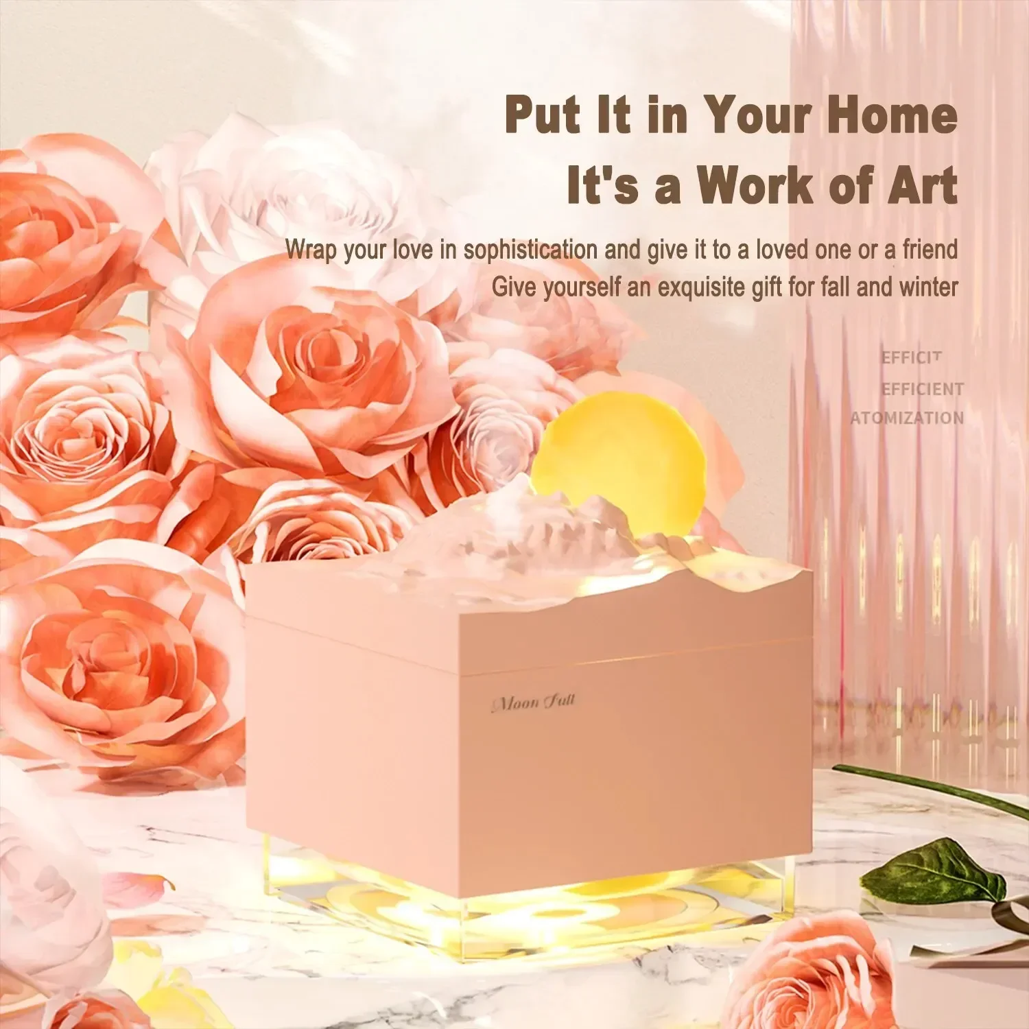 ناشر رائحة مرطب رذاذ بارد مع مصباح قمر LED، موزع روائح الزيوت العطرية وإضاءة ليلية لناشري المنزل والمكتب