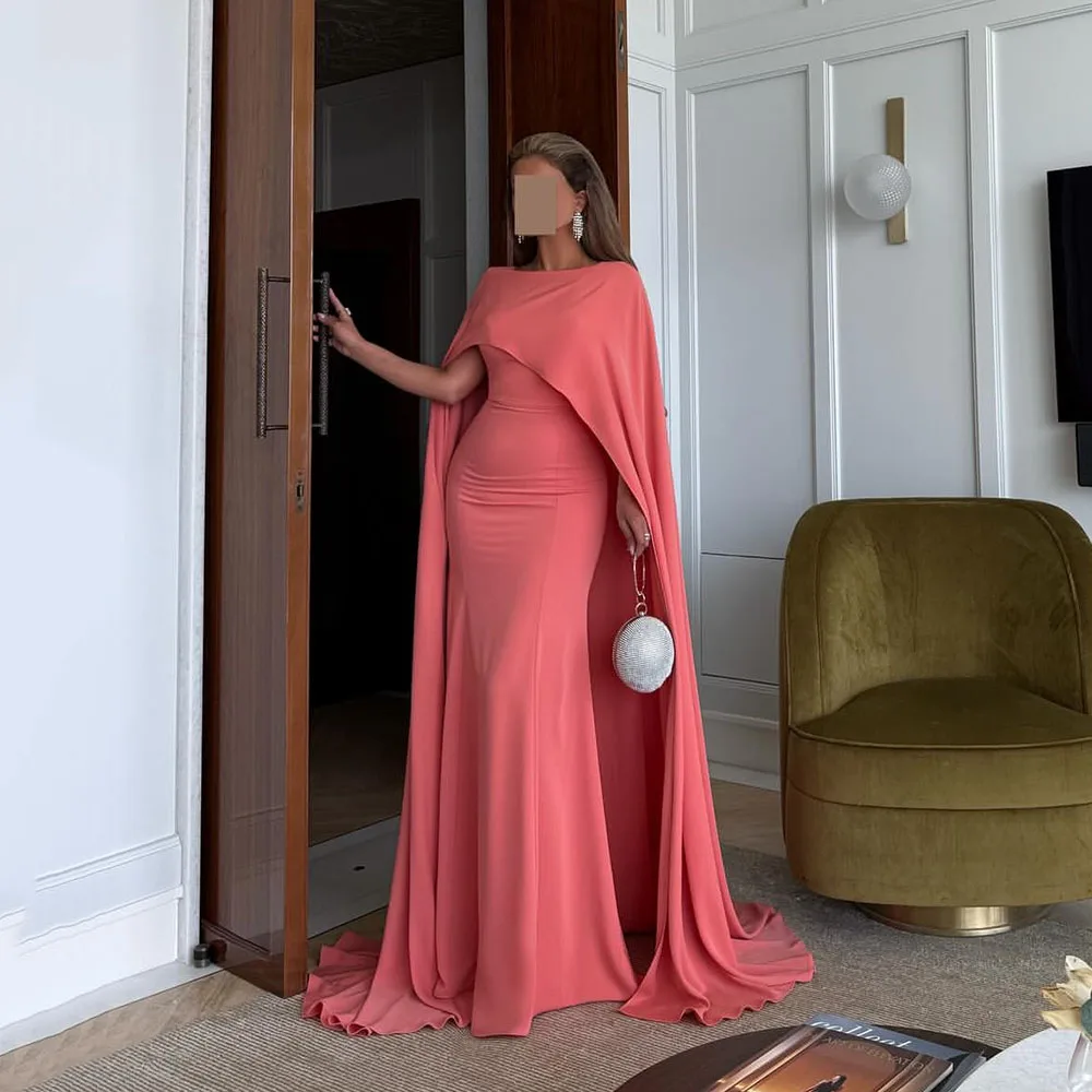

Msikoods Luxury Evening Dresses With Cape Floor Length Prom Dress Off Shoulder Formal Party Dress Long Evening Gown Customized