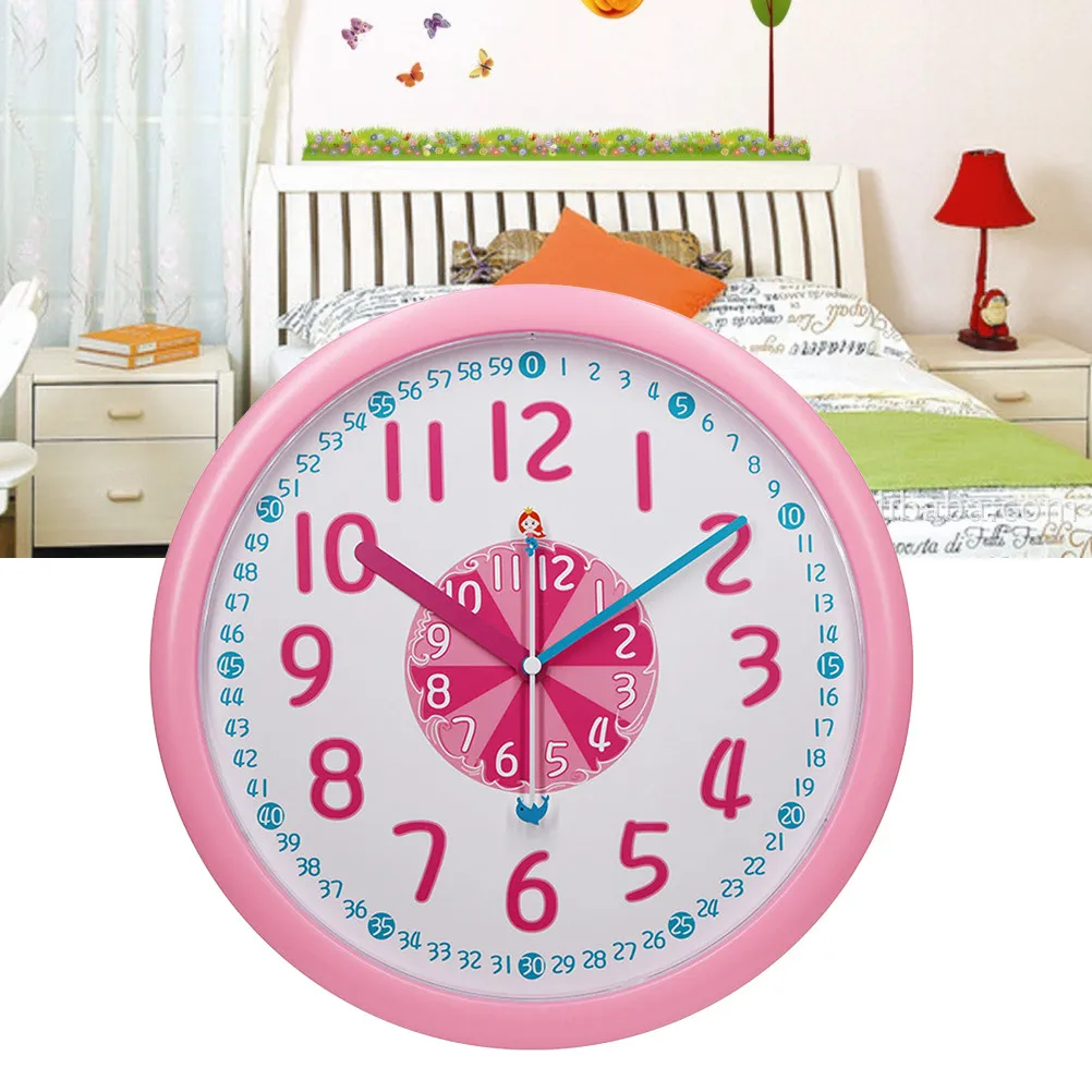Fashion Rhinestone Round Wall Clock Pink Silent Non- Analog Pointer for Bedroom Living Room Study Office Creative