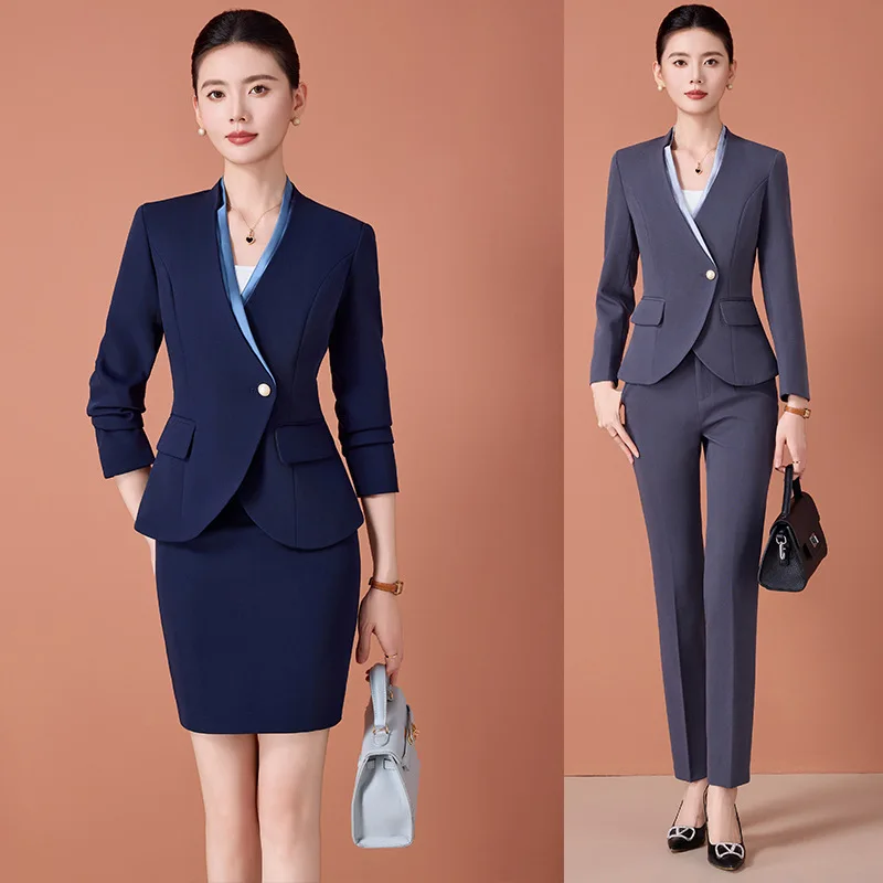 

Professional Women's Suit Set2025Spring and Autumn New Workwear Elegant Hotel Front Desk Attendant Formal Work Uniform