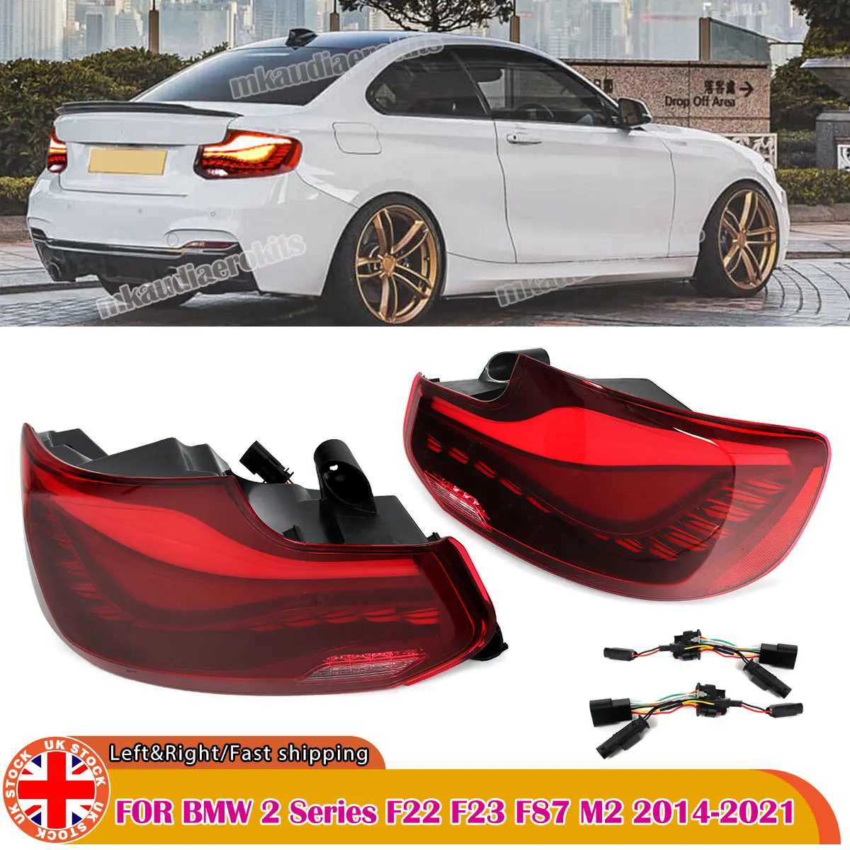 

Red Black For BMW 2 Series 2014-2019 F22 F23 F87 M2 Taillight Assemblies Red Lens LED GTS Tail Light Car Rear Signal Lamp Pair