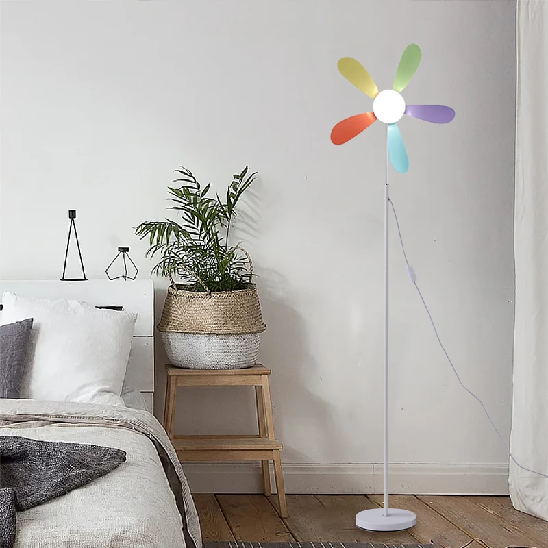 New Colorful Petals Acrylic Led Electric Fan Floor Lamp 3-speed Wind Speed 3-speed Dimming Cool and Cool Down Bedroom Study Lamp