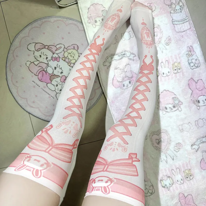 Bas Lolita japonais Y2k pour femmes, mignons, mi-mollet, au-dessus du genou, Anime Cosplay pour filles, chaussettes Kawaii en velours doux