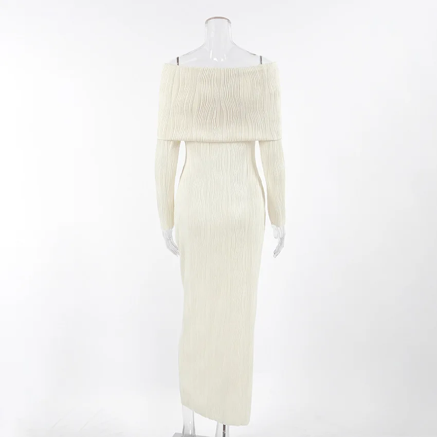 2025 Autunno Nuovo Manica Lunga Elegante Partito Aderente Abiti Lunghi Femminili Casual Abiti Sottili Collo Lavorato A Maglia Maxi Vestito Delle Donne