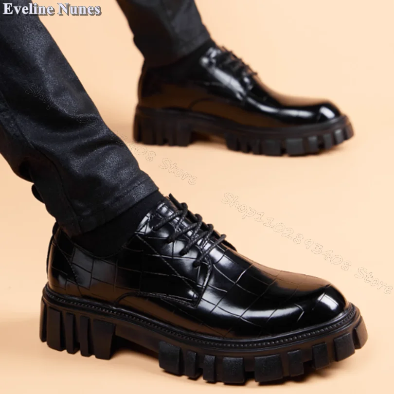 

Black Alligator Pattern Shoes Lace up Wear Resistant Male Shoes Stylish Fall Casual Dress Men Shoes Size 38-43 Zapatillas Mujer