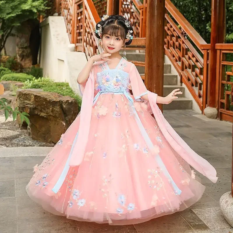 Summer Children Hanfu Dresses Princess Costume Kids Party Vestido Baby Girl Fairy Dress Long Girls Traditional Chinese Clothing