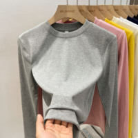 Women Spring Autumn Office Basic O-Neck Slim T-Shirt Solid Versatile Trend Casual Long Sleeve Tees Korean Simple Base Layer Top