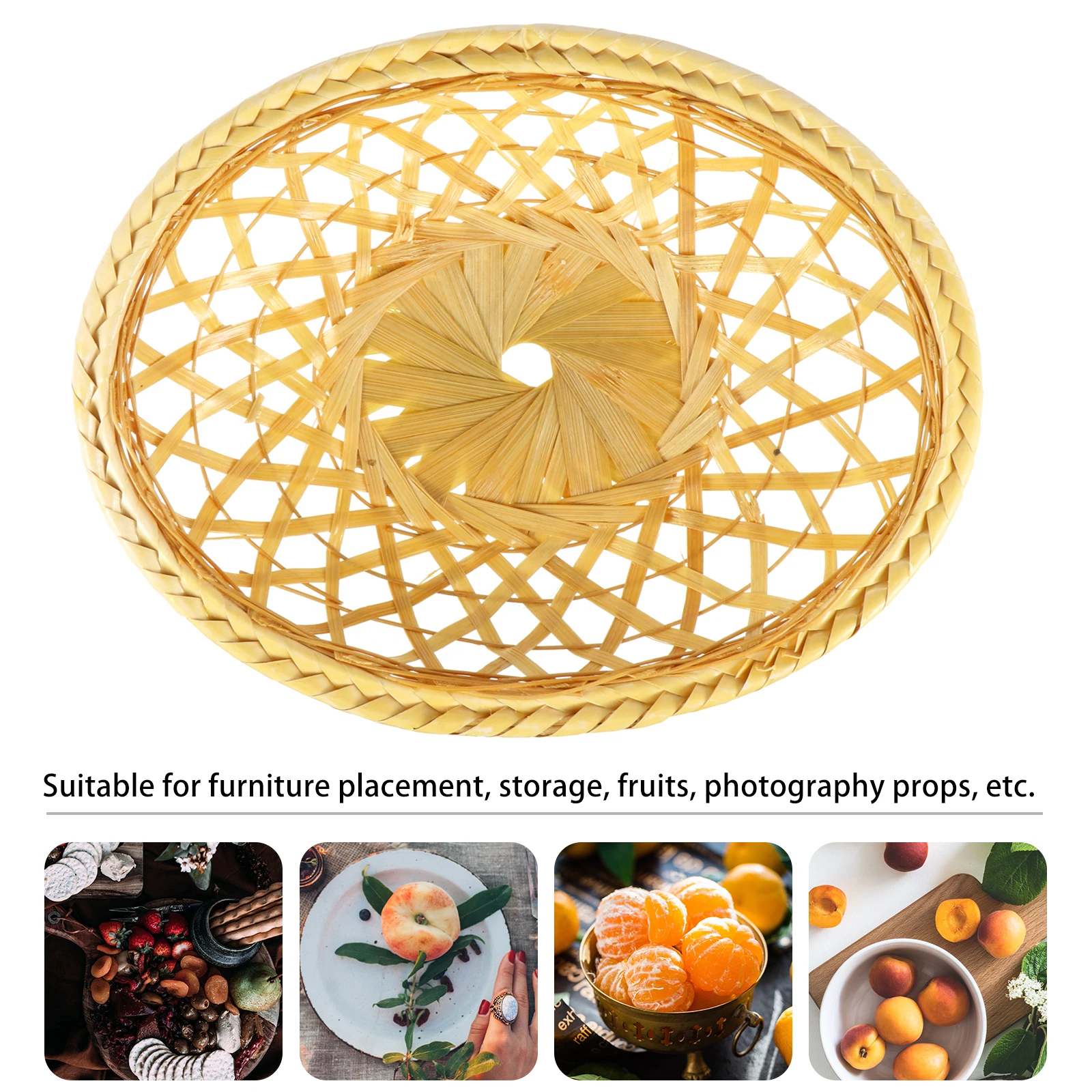 

1pc Bamboo Fruit Basket Hand-Woven Storage Basket For Home Sundries Organizer Bread Food Serving Vegetable Eco-Friendly