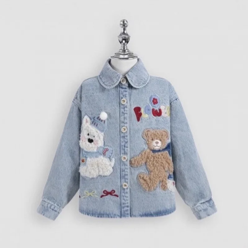 

2025Girls' Autumn Pullover Hanfu Denim Jacket with Mid Collar for Older Children