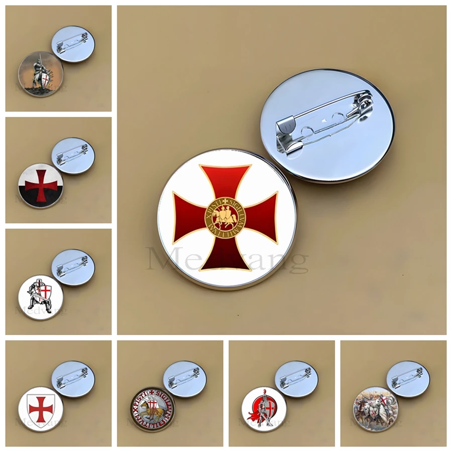 Nuevo Broche de caballero templario, emblema de masón de Cruz Roja para hombre, insignia de solapa de cristal, sombrero, pin para mochila