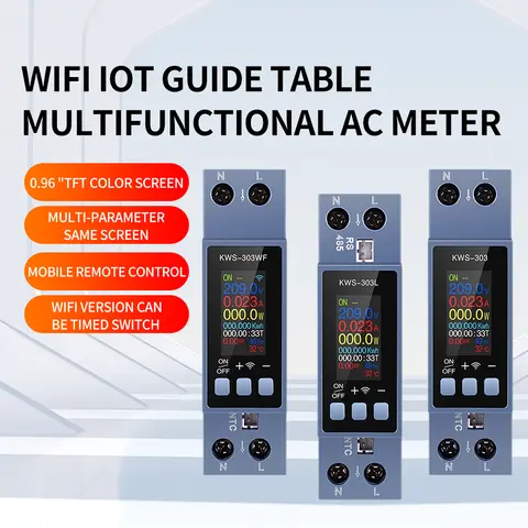 0.96 인치 TFT 스크린 WIFI 스마트 스위치 회로 차단기 에너지 미터 다기능 AC 미터 전압 전류 전력계