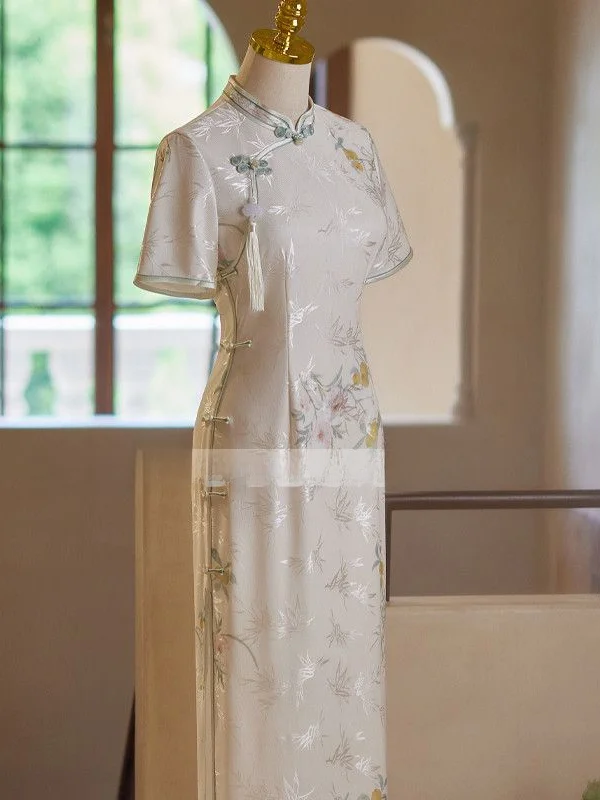 

Новое винтажное ципао для девочек: китайский стиль, для студенток, красивое, элегантное, осеннее, дышащее, с коротким рукавом