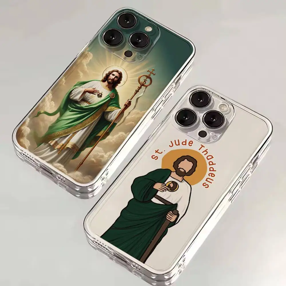 

San Judas Tadeo ART Phone Case For iPhone 16,15,14,13,12,11 Plus,Pro,Max,XR,XS,X,7,8 SE,Mini Transparent Silicone Soft