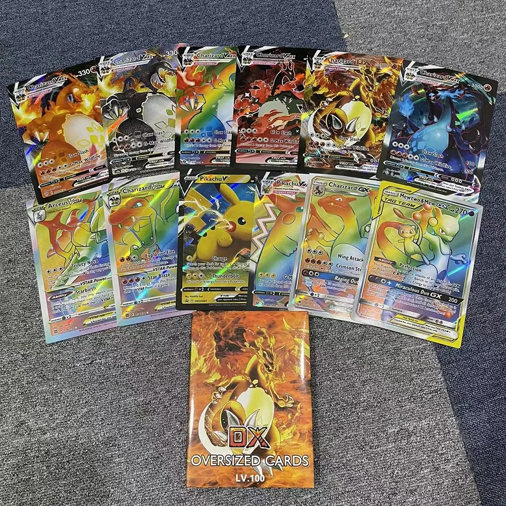 6/12Pcs Pokemon Cards Oversized Shiny English Vstar Vmax GX Charizard Arceus Pikachu Kids Collection Birthday Gift Kids Toy