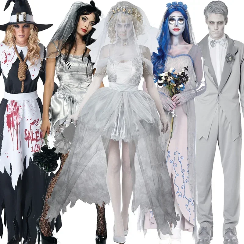 Women Halloween Vampire couple uniform Purim Cosplay Costumes men Horror Ghost Dead Zombie Corpse Bride costume Dress adult