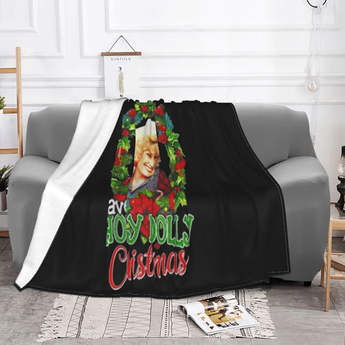 Have A Holly Dolly Christmas Top Women Cotton Summer Creative Design Anime Male Low Price Novelty Fitness Throw Blanket