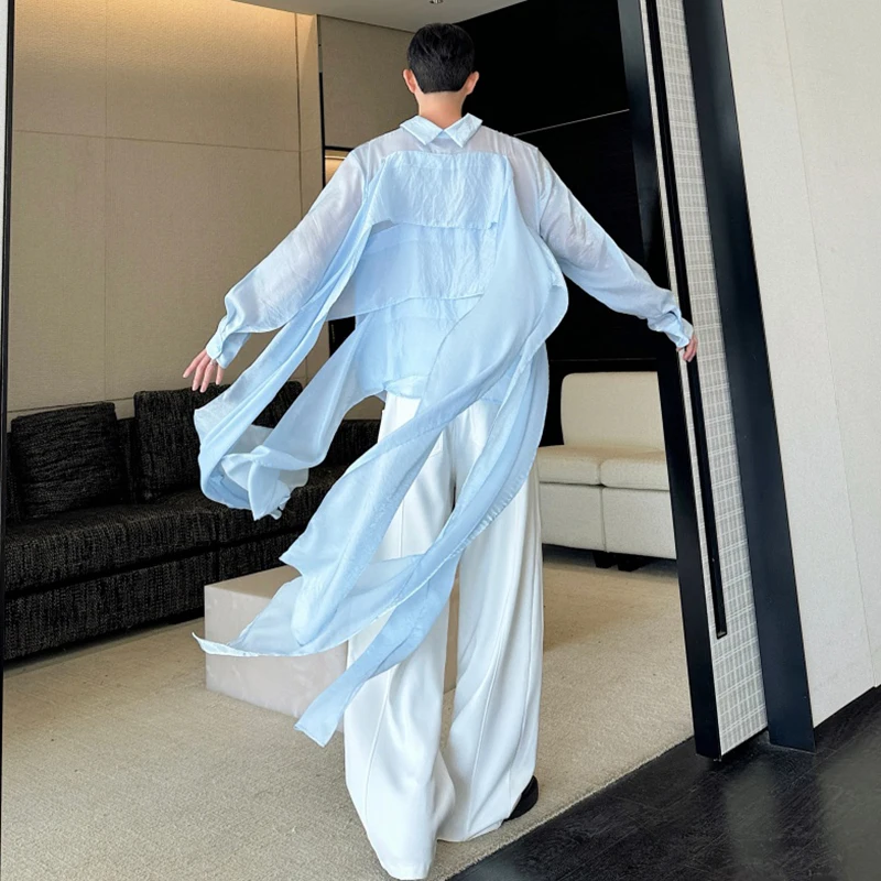 LUZHEN 2026 Spring High Quality Gauze Ribbon Tassel Patchwork Long Sleeve Shirts Men's Stylish Niche Elegant Casual Tops JY6267