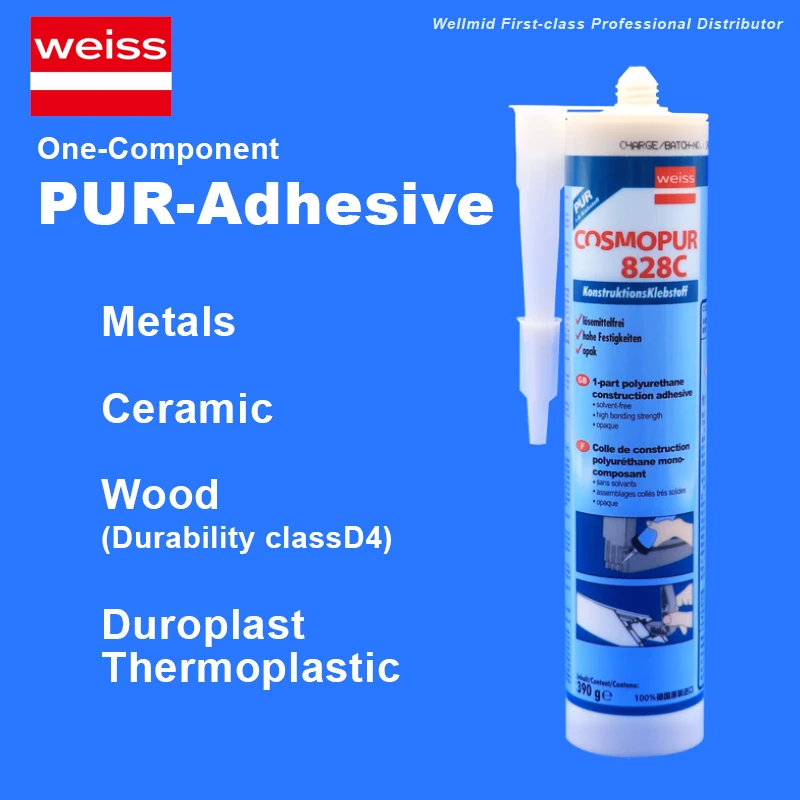 weiss PUR 828C OneComponentPUR Adhesive Solvent-free Thixotropic Bonding Metals Ceramic Wood Duroplast Thermoplastic 310ML Glue