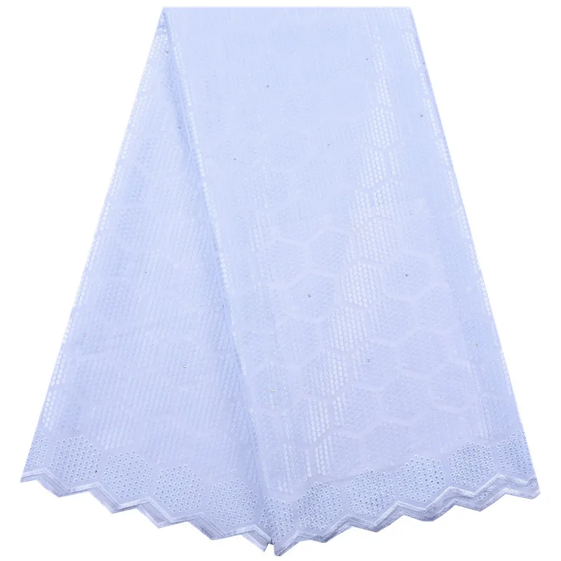 

African Man Cotton Polish Lace Fabric With Crystal 2024 High Quality Dubai Nigerian Embroidery Lace Fabric For Party Sew A2095