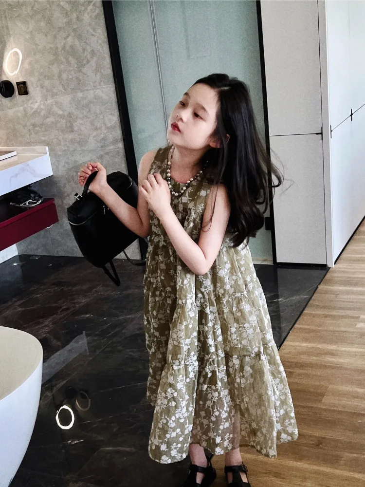 

Princ Sle Floral Print Girls Dr Heavy Embroidery Super Skirt Little Girls Summer Clothes Children's Clothing Kids Dr