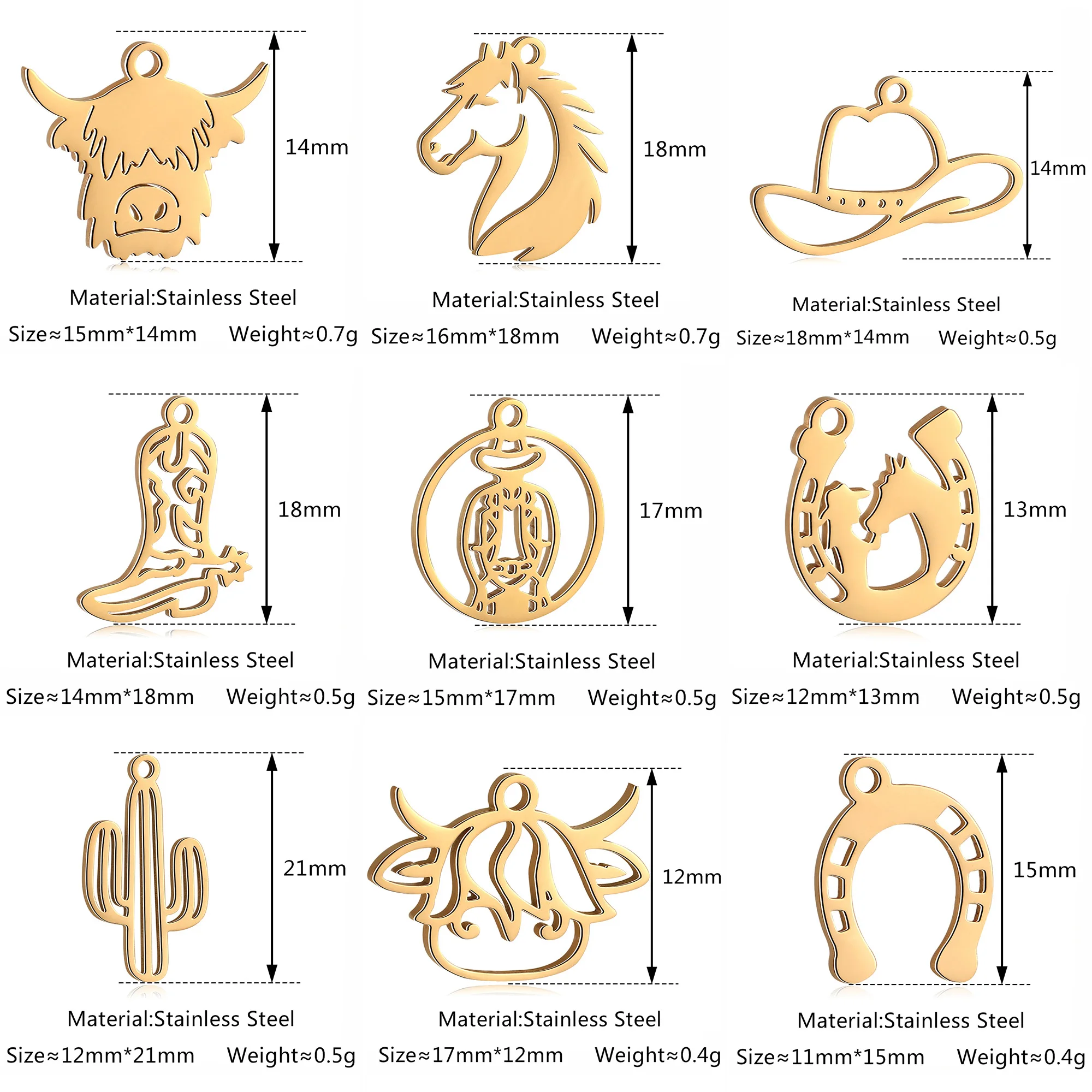 5ks horse/hat/horseshoe/cactus/boot okouzluje nerez ocel západní kovboj přívěsky DIY náramek řetízek řemesel šperků vytváření