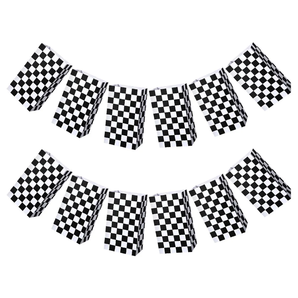 

12 Pcs Black and White Checkered Gift Bag Cars Themed Party Favors Goodie Paper Bags Birthday Decorations Candy