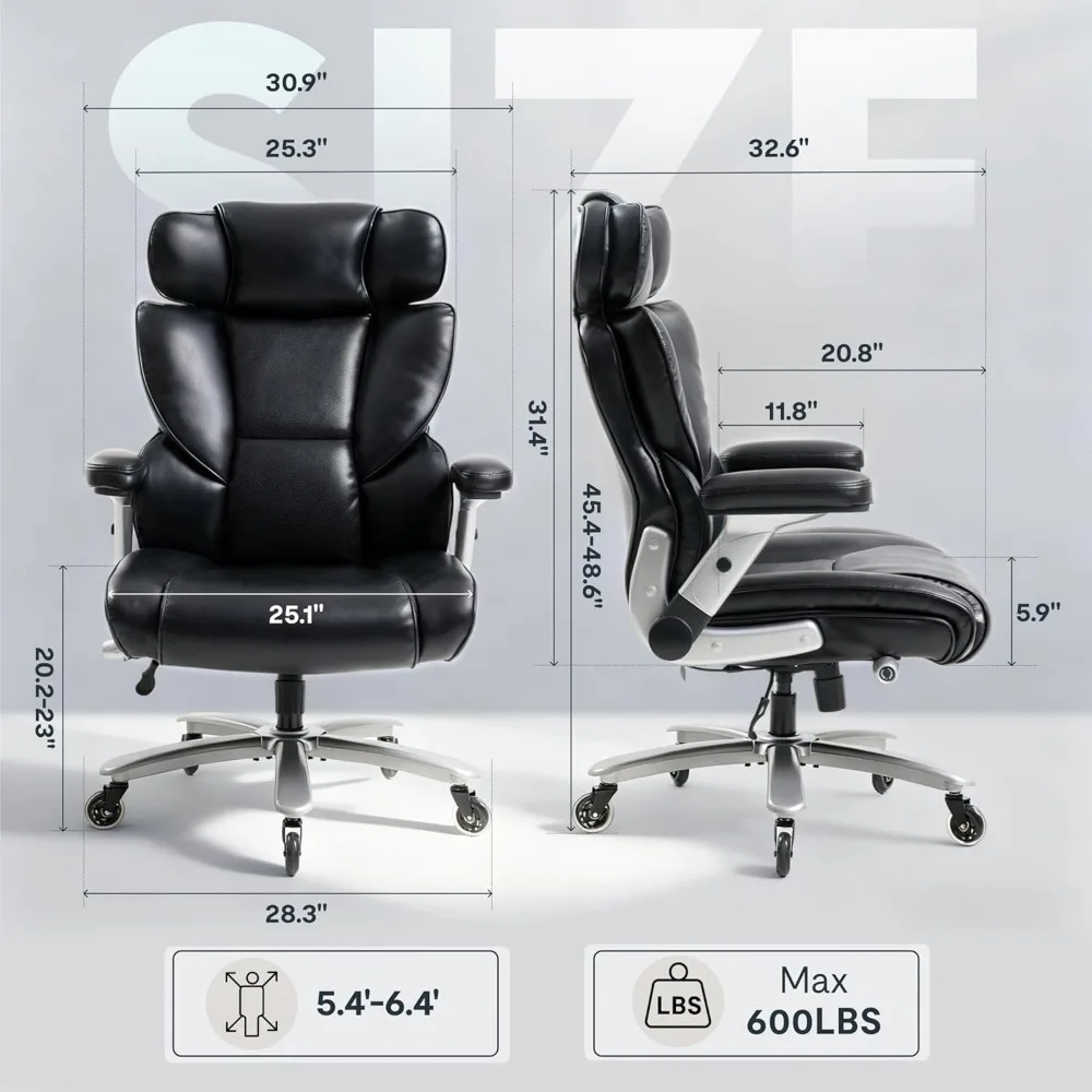 

600lbs Big and Tall Office Chair for Heavy People, Heavy Duty Computer Desk Chair with Dynamic Lumbar Support 2D Armrest