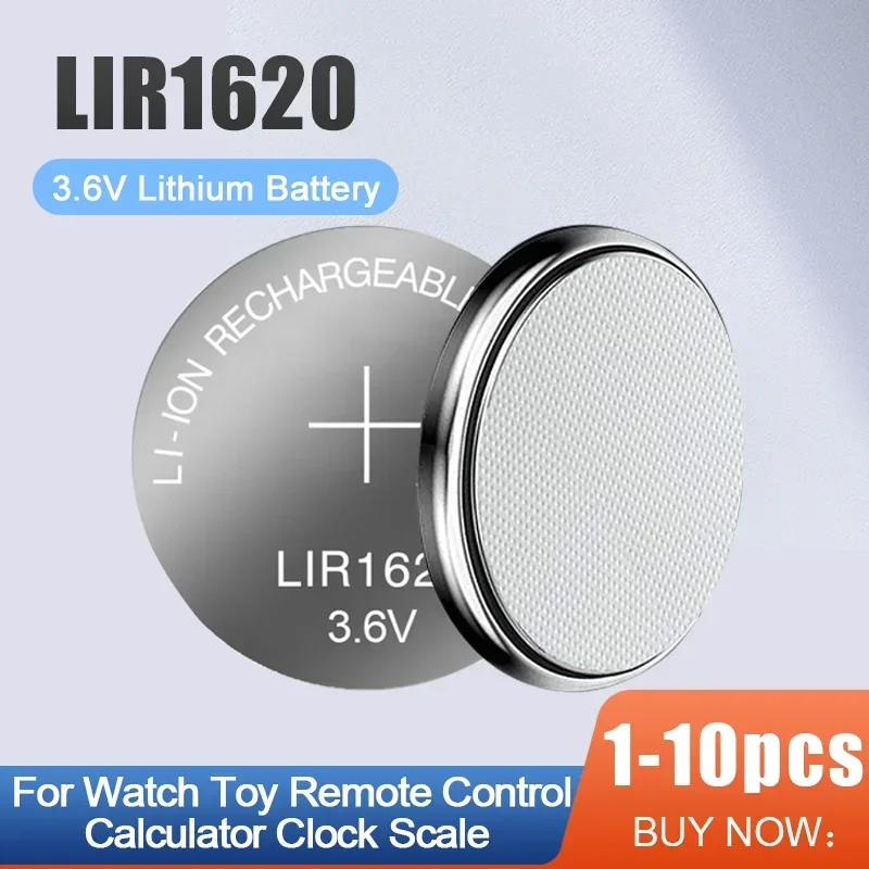 1-10PCS LIR1620 LIR 1620 3.6V Rechargeable Lithium Battery For Watch Toy Car Remote Control CR1620 BR1620 DL1620 Button Cell