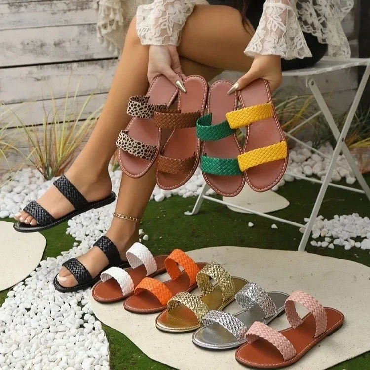 

Large size slippers women's 2026 summer new woven women's slippers wear beach cool slippers