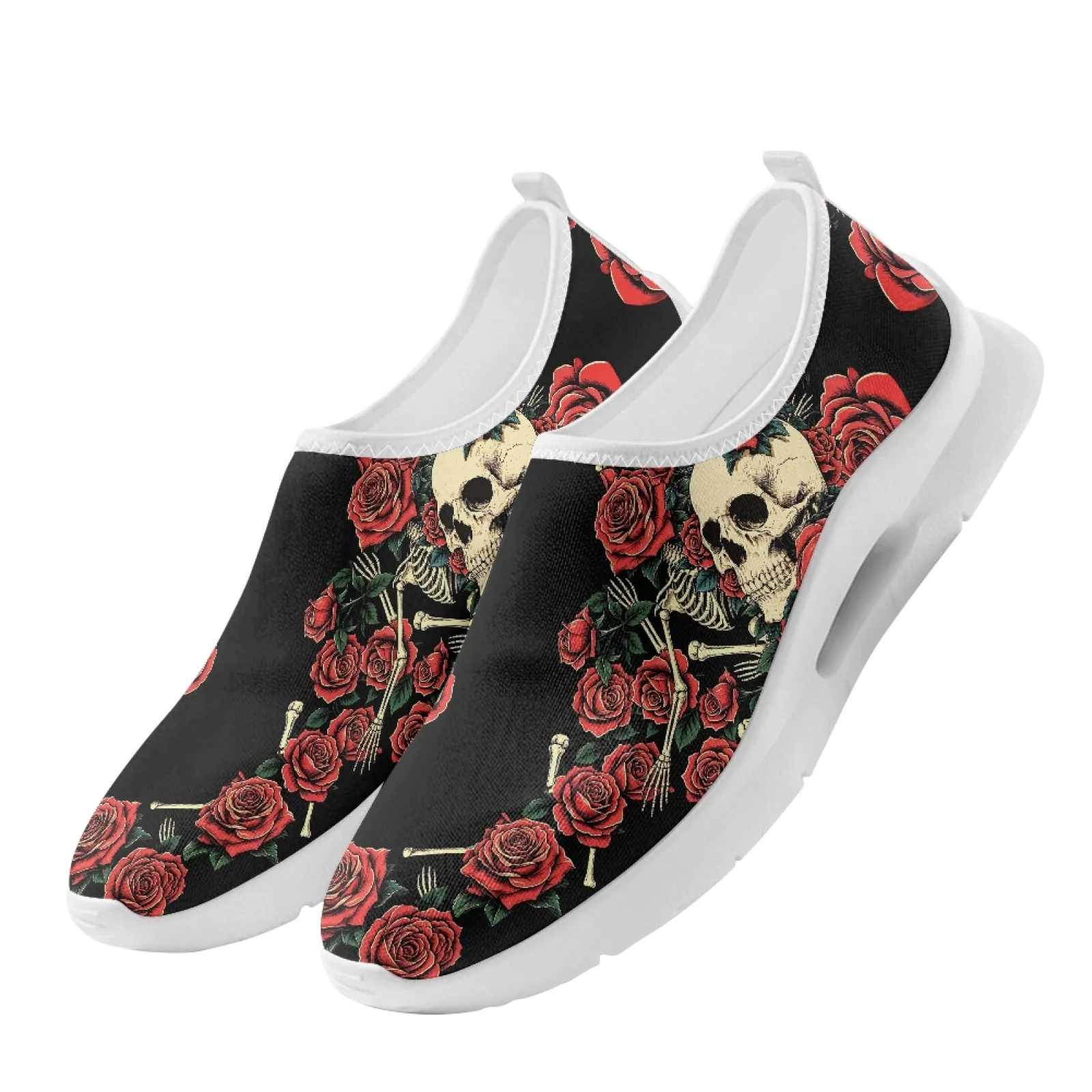 XIXIRIMIDO Women Casual Shoes Slip On Walking Sneakers Nurse Shoes Mens Gym Workout Shoe Breathable Comfortable Soft Rose Skull