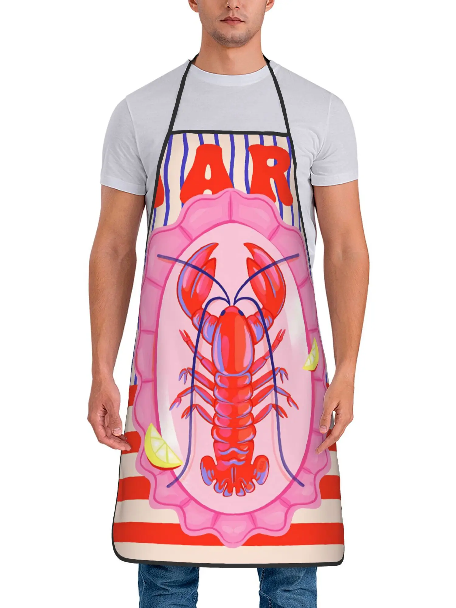 Retro Lobster Print Kitchen Apron - Vintage Seafood Label Art Chef Bib for Cooking Baking Party