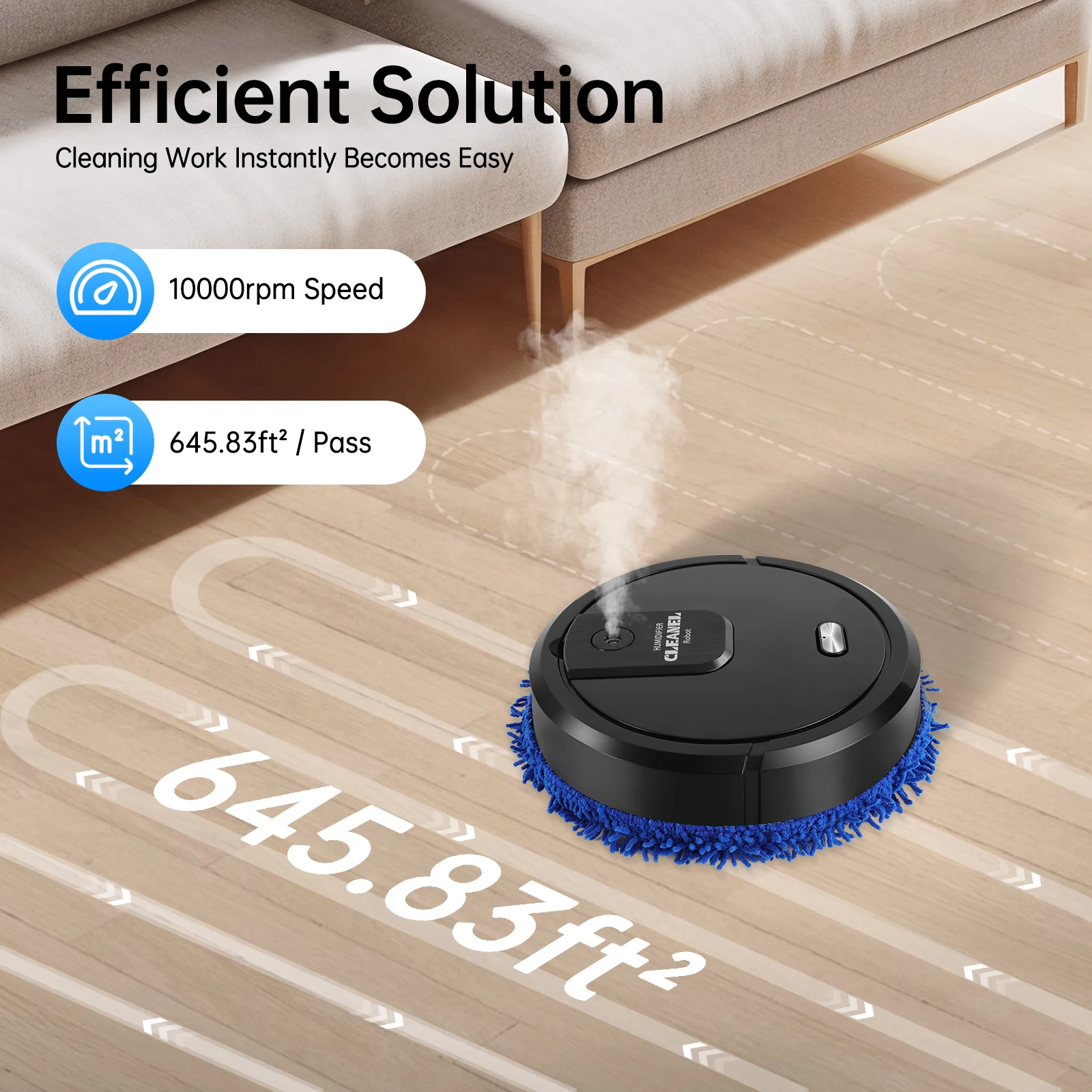 

3in1 Household Rechargeable Intelligent Sweeping Robot Vacuum and Mop Combo with Spray Humidifier for Clean Dust Stains Pet Hair