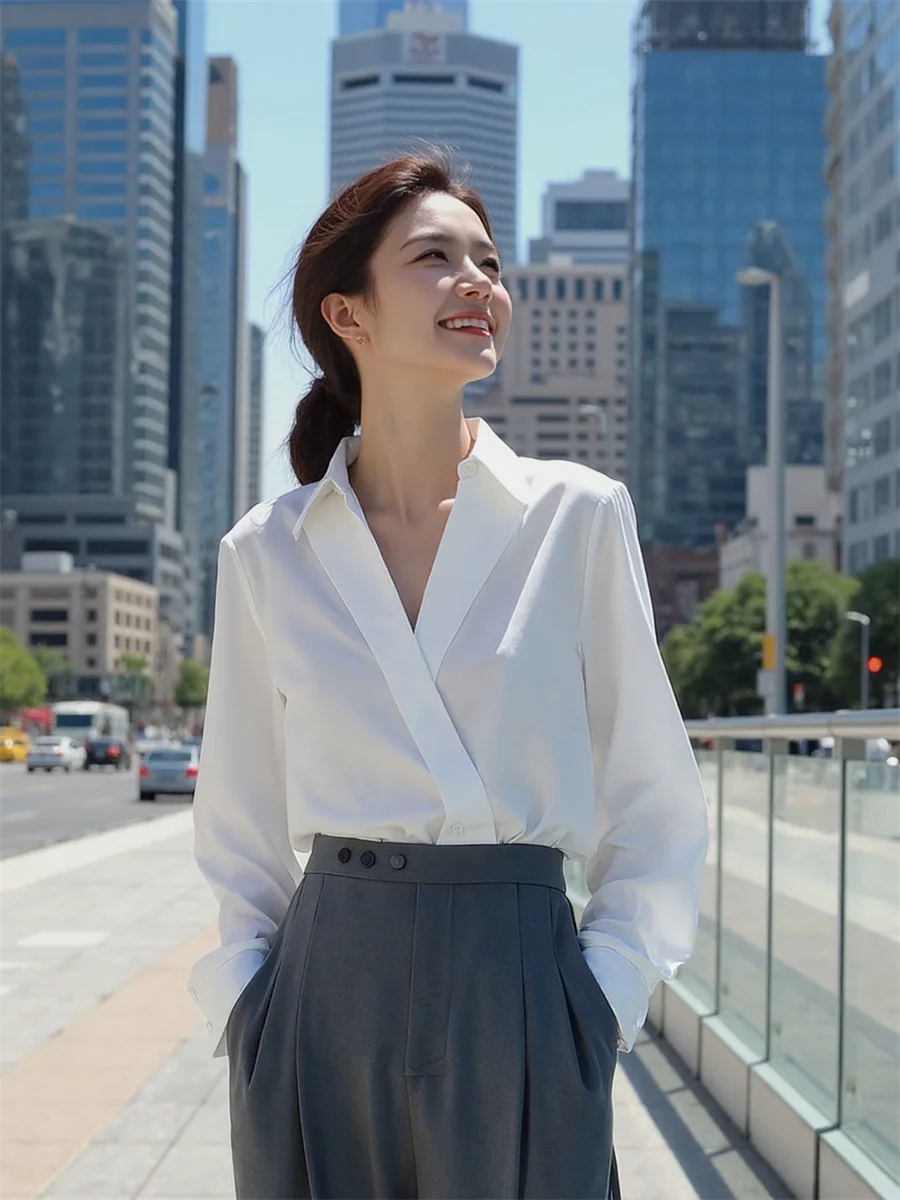 

Shirts Women Long Sleeve Streetwear Korean Fashion All-Match Oversized Button-Up Loose Casual Office Tops Simple Chic