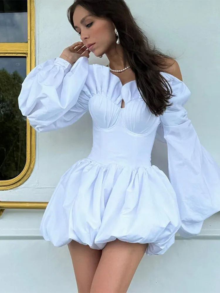 Conjunto de falda acampanada con manga de burbuja y volantes para mujer, minifaldas plisadas con cintura lisa y espalda descubierta, batas de fiesta para primavera 2025