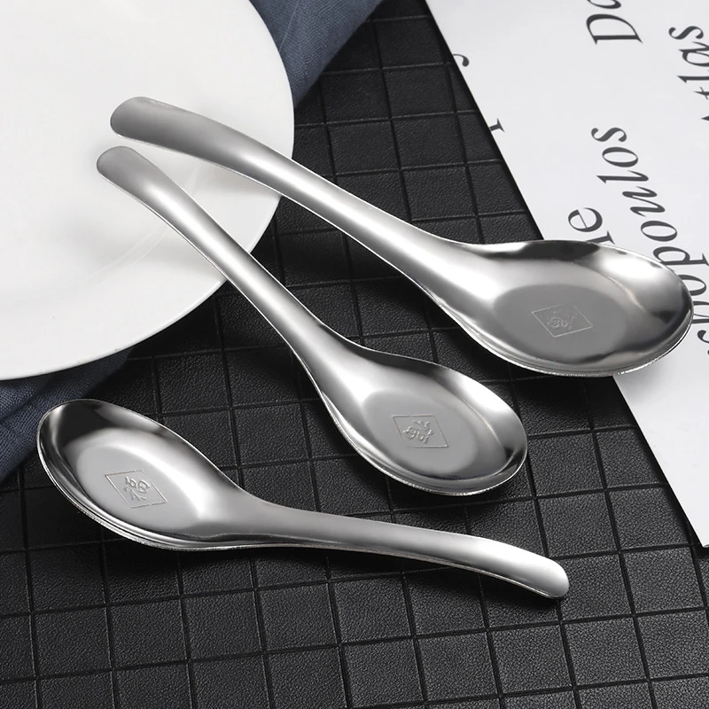 Chinese Spoons Stainless Steel Rice Soup Spoon Long Handle Flatware Cutlery Cooking Utensil Table Spoon For Kitchen Restaurant