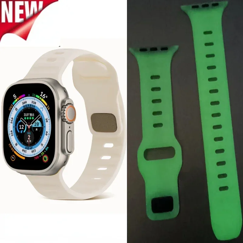 Silicone Strap for Apple Watch Band 49mm 45mm 44mm 41mm 40mm 42mm Sports Luminous Bracelet iWatch 9 8 7 6 5 4 3 SE Ultra 2 Belt