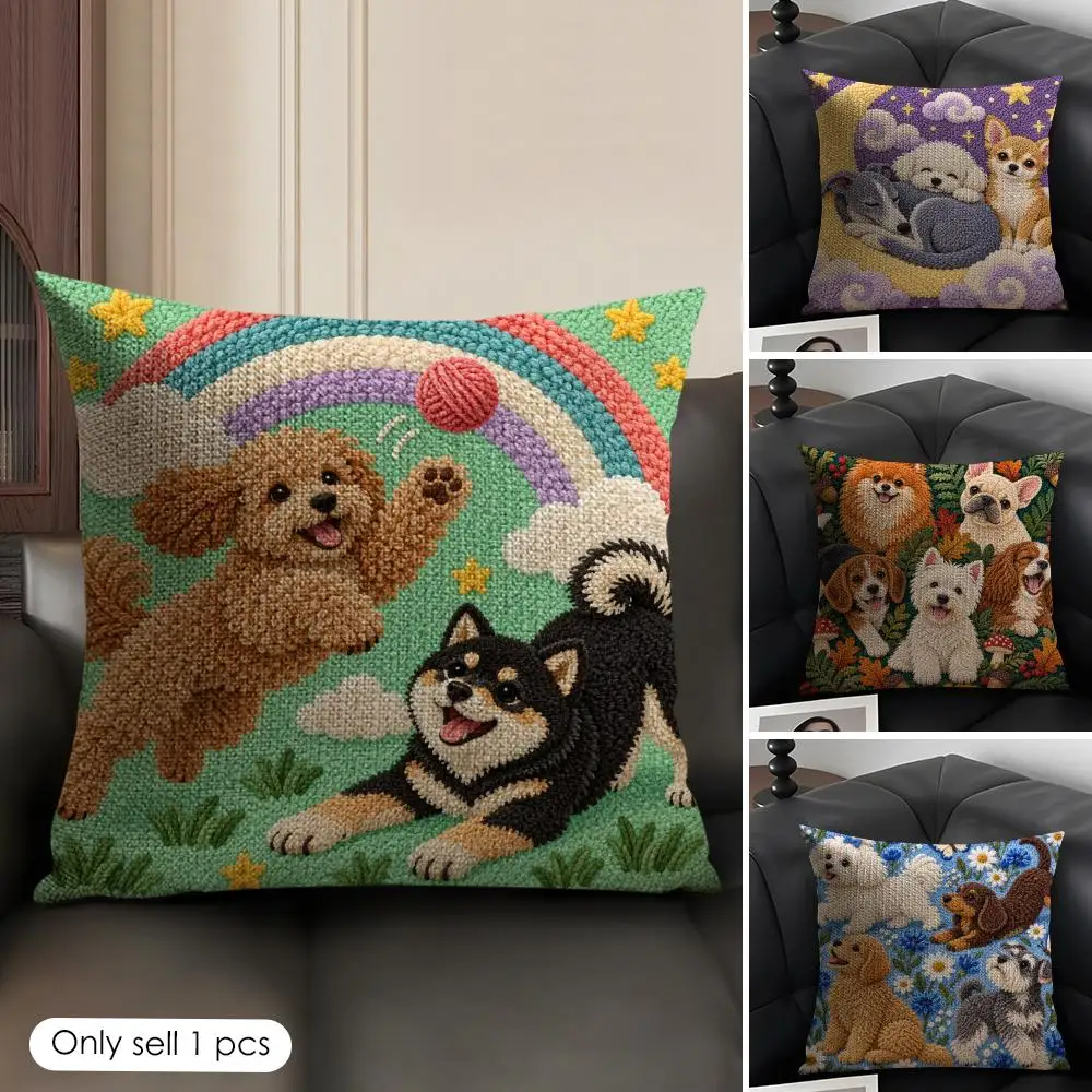 Adorable Non-real Dog Cushion Cover Skin-Friendly Organic Linen Pillow Cover Durable Hypoallergenic Washable Soft