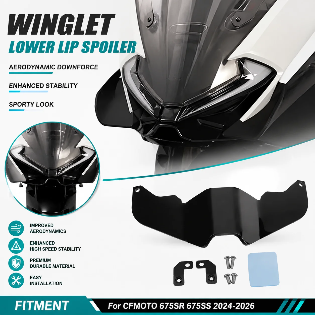 

2025 675SS 675SRR Motorcycle Fixed Wing for CFMOTO 675SR 675SR SS/SR/SRR 2024 Front Fairing Spoiler Lower Lip Guide Cover