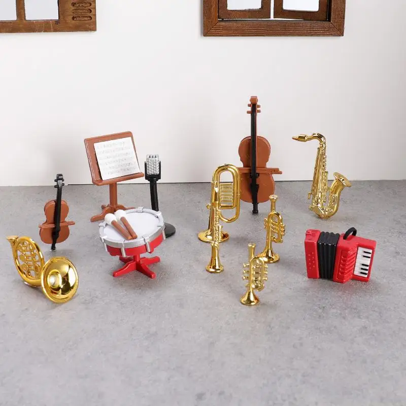 1 Set Home Decor Toy 1:12 Doll House Accessories Dollhouse Miniature Accordion Sax Classical Musical Instrument Model Ornament