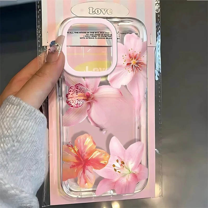

Чехол для телефона с цветочным узором для iPhone 16 17 16e 15 14 13 12 11 Pro Max X XR XSMax 7 8 Plus SE2, прозрачный мягкий чехол