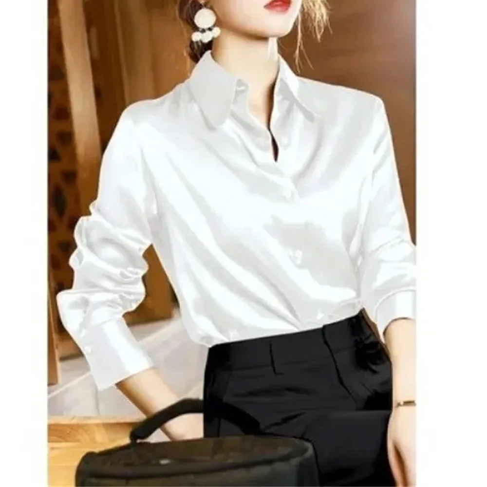 

Luxury High-Quality Women's Shirts Silk Satin Shirts Ol Women Blouse Long Sleeved Design Chic Ins Loose Office Lady Tops