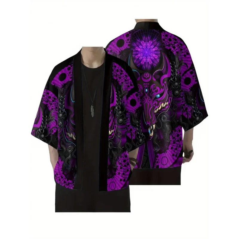 Летний кардиган со змеиным принтом демона, мужской китайский дракон с узором, японское кимоно больших размеров, традиционный азиатский костюм, пальто для косплея