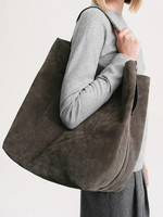 FIRMRANCH Retro Large Capacity High-End Texture Luxurious Frosted Suede Women's Shoulder Bag Commuting Tote Cowhide Bucket Pouch