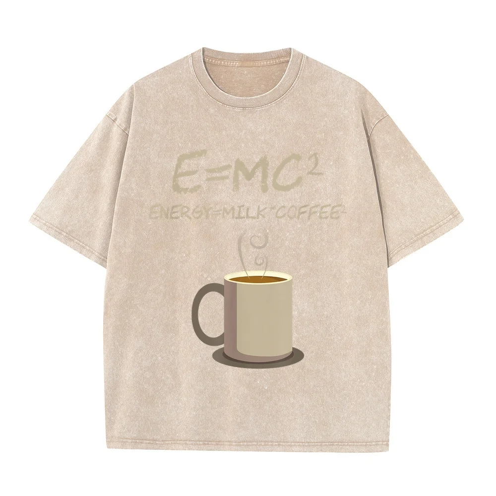 E=MC2 Funny Science Coffee Energy Milk Gift T-Shirt T Shirt Koszulki Męskie Fitted Men Tee Multi Color Cotton Short Sleeve